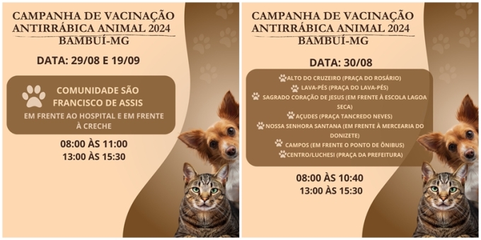 Vacina&ccedil;&atilde;o antirr&aacute;bica animal nesta semana